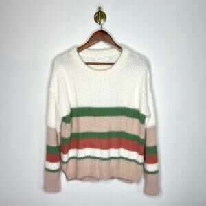 All in Favor Soft Fuzzy Eyelash Knit Stripe Sweater